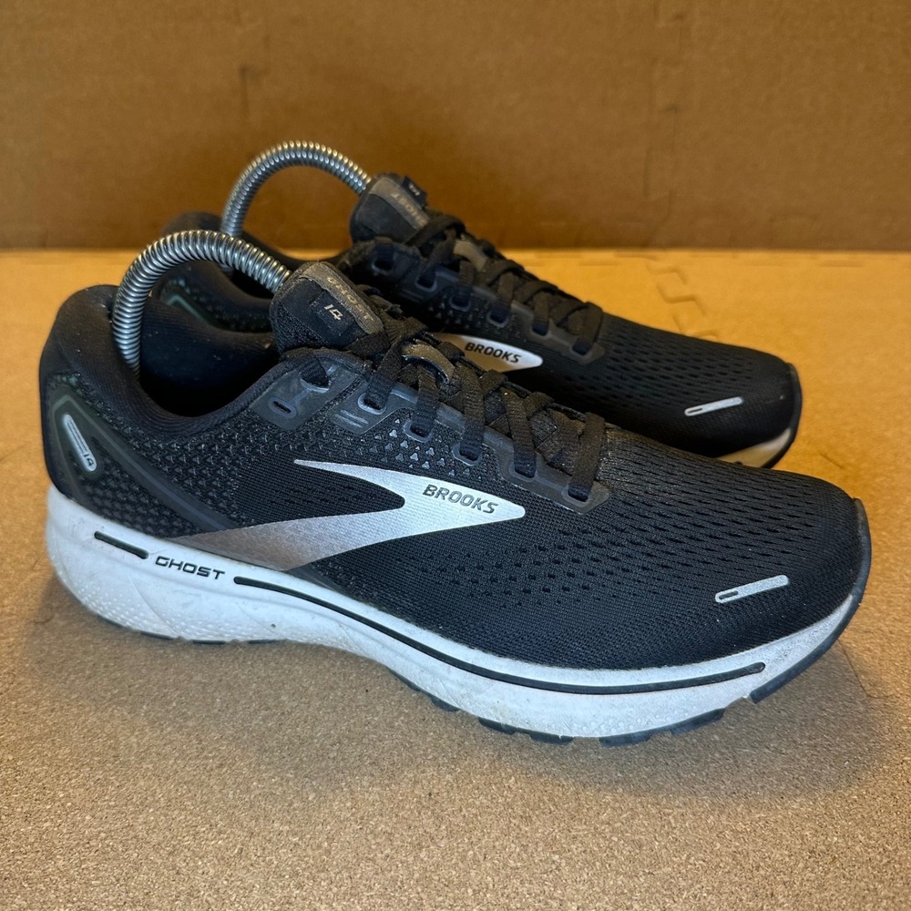 Brooks Ghost 14 Womens Running Shoes Black White Silver 1203561B057 Size 9.5 B